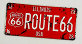تابلو چوبی دکوراتیو پسرانه طرح جاده و پلاک ماشین کلاسیک وینتیج Route 66 و Michigan