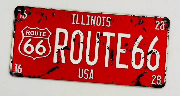 تابلو چوبی دکوراتیو پسرانه طرح جاده و پلاک ماشین کلاسیک وینتیج Route 66 و Michigan
