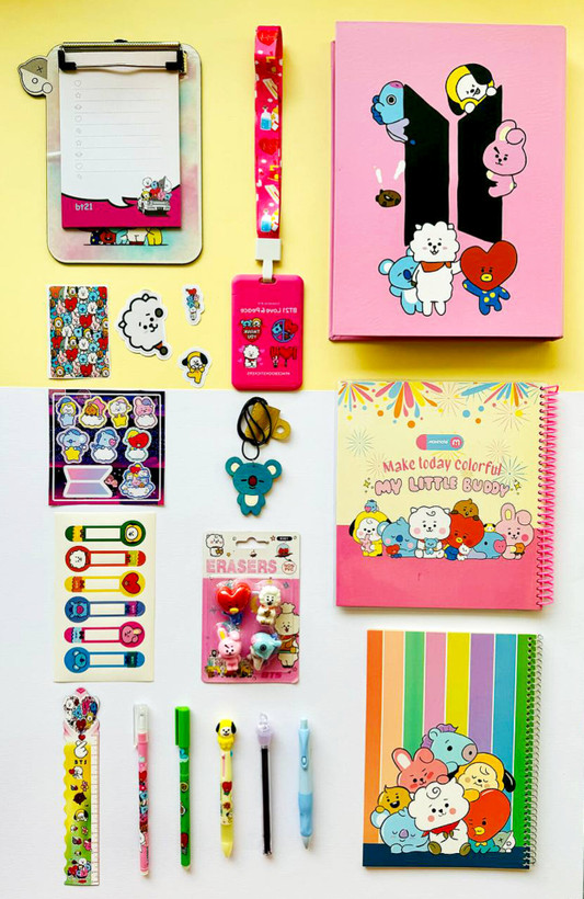 پک لوازم تحریر فانتزی BT21 طرح BTS کد 197 شامل کلاسور 26 حلقه، دفتر، چک لیست، خودکار چند رنگ و استیکر